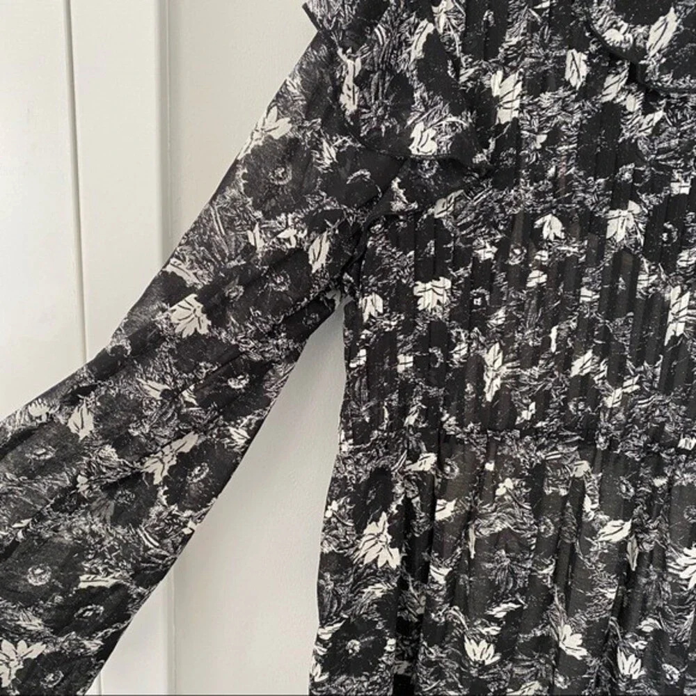 Free People Dress These Dreams Black White Long Sleeve Ruffle Shift Mini Medium